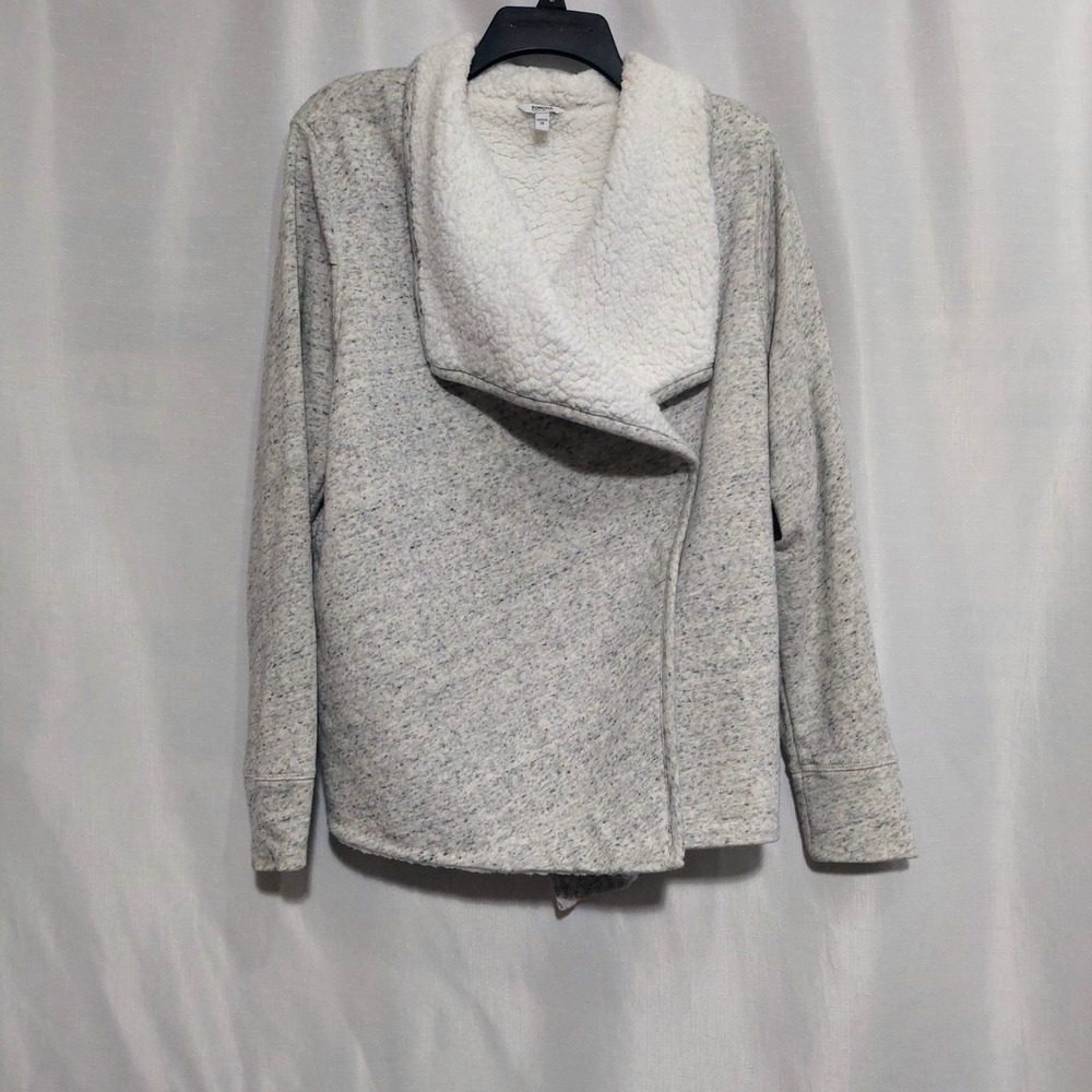 Sonoma Womens XL Open Front Fleece Cardigan Jacket Shawl Collar Heathered Gray